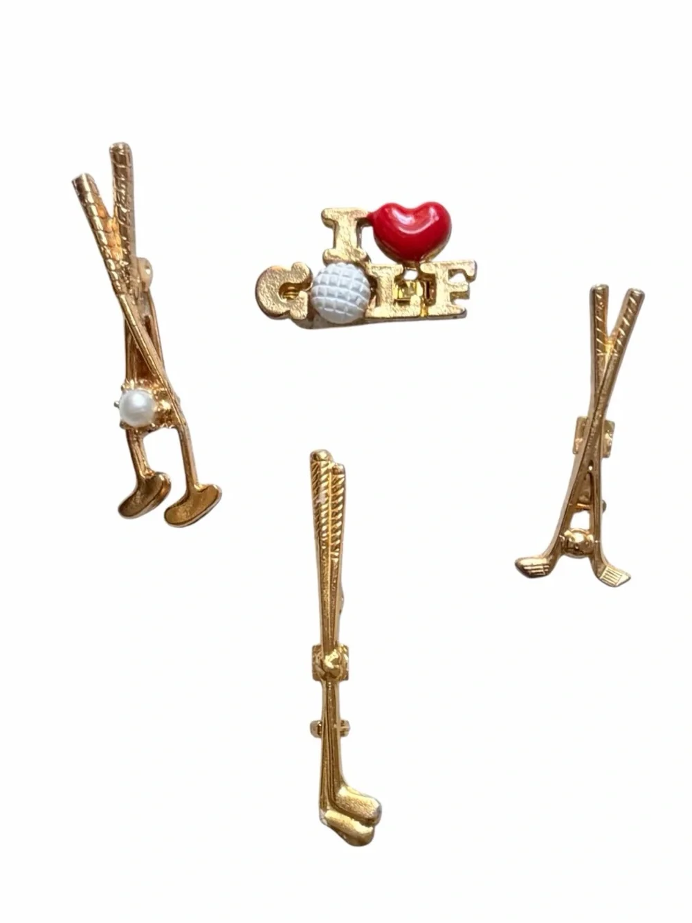 Set of 4 Vintage Gold-Tone Golf Theme Brooch Lapel Pins